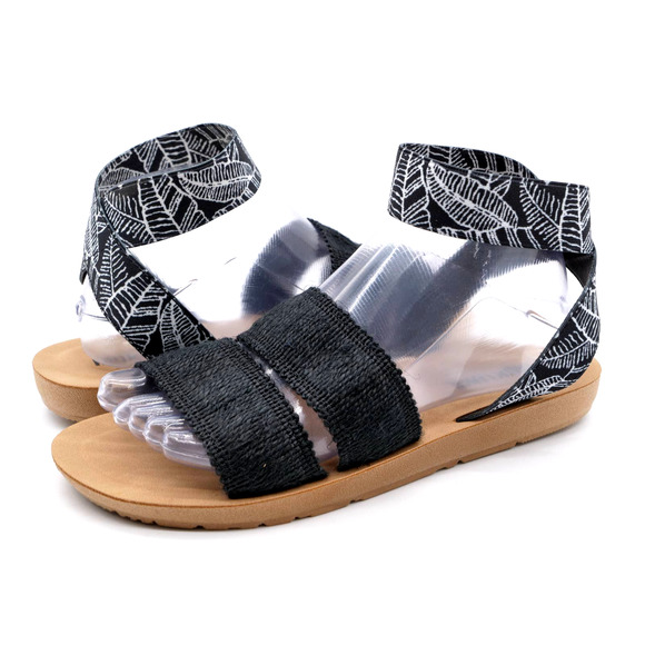 Muk Luks Womens 8 Sandals Black Stretch Fabric Ankle Strap Flat Open Toe Pull On - Picture 1 of 10